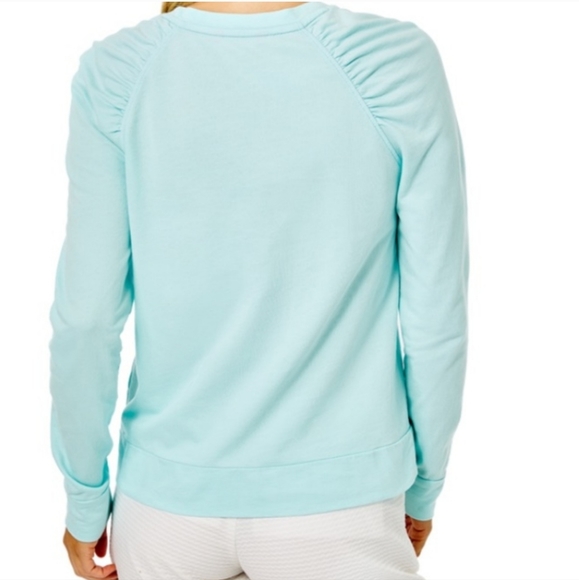 Lilly Pulitzer Aldean Sweatshirt Bubbly Block Letters Aqua Blue Sz Medium - Picture 3 of 14